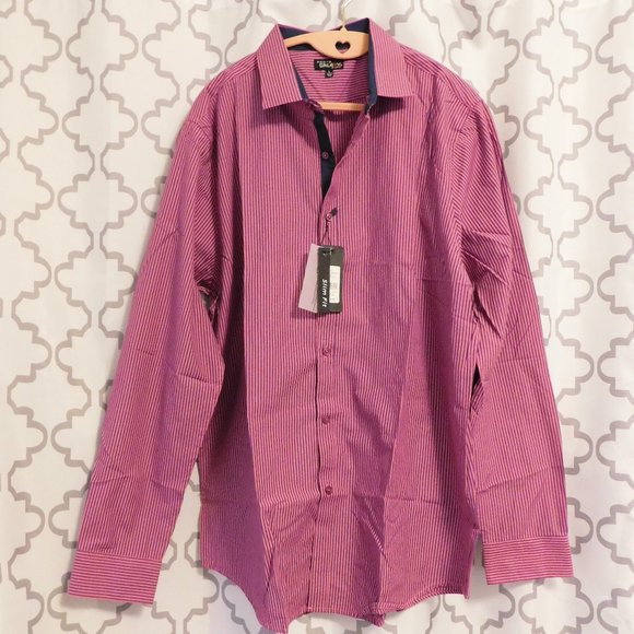 Galaxy Men's Pink & Navy Pin Strip Shirt - NWT - L - Picture 1 of 5